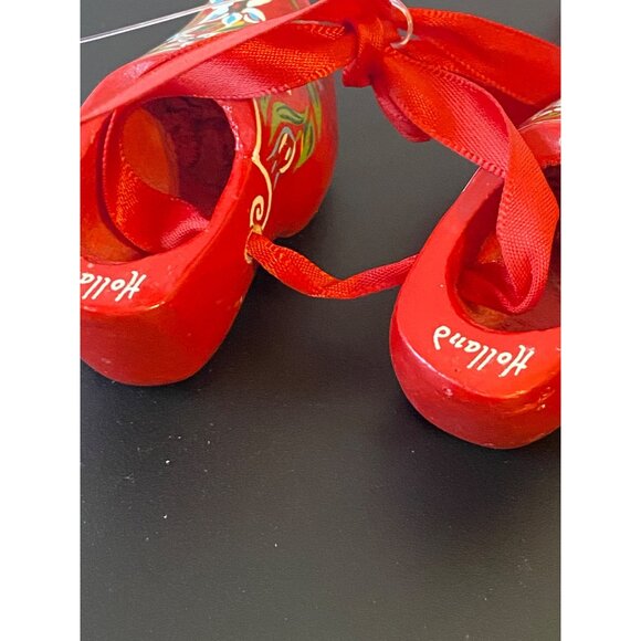 Mini Hand-Painted Wooden Dutch Clogs With Floral Design & Red Ribbon From Hollan - Picture 8 of 9